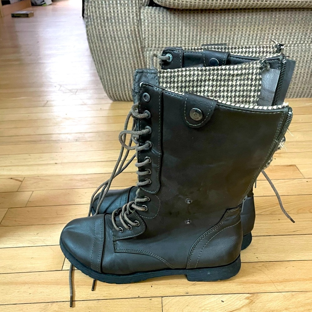Lace up brown army boots